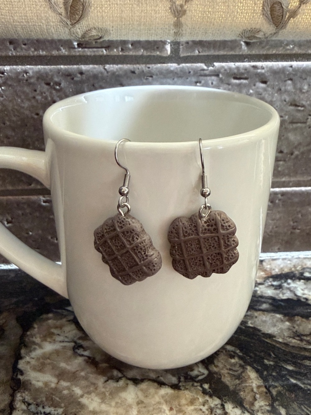 Chocolate Waffle Cookie Dangle Resin Earrings